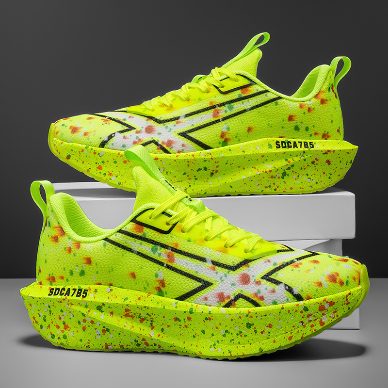 Lightweight Road Running Shoes - メンズ通気性ロードランニングシューズ - 衝撃吸収性と耐摩耗性のあるソール、EVAクッションパッド、ストライプデザインの軽量ローカットスニーカー、ジム、ジョギング、日常着に最適、スタイリッシュなスポーティースタイル、EVAクッション付き