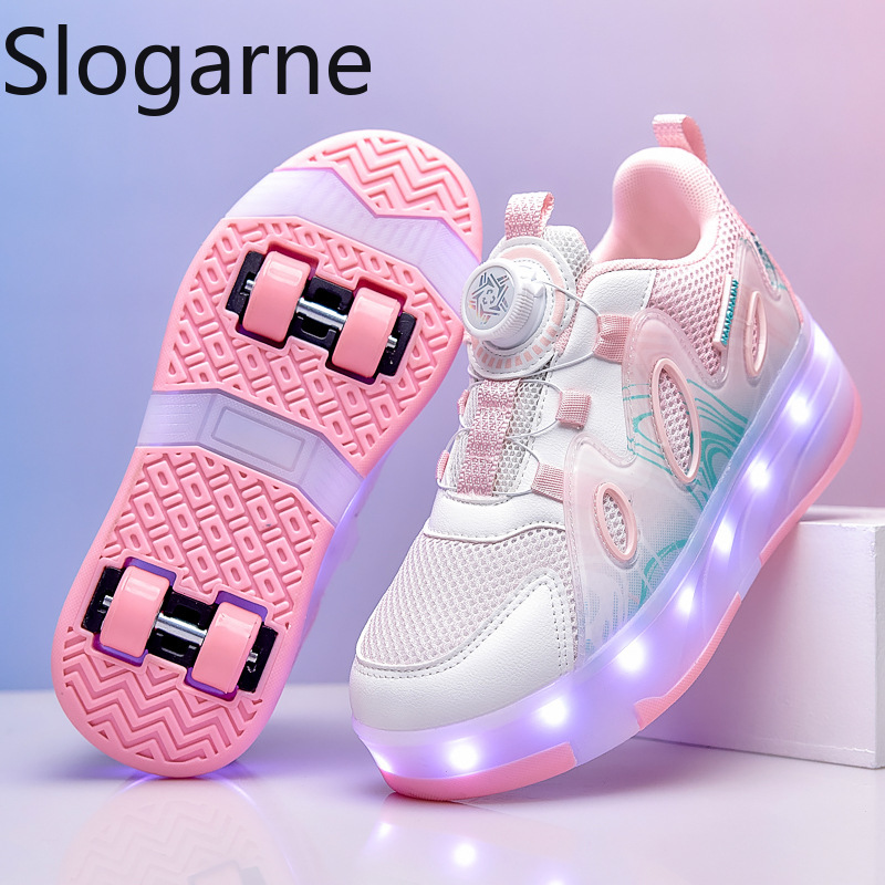 Sneakers - 2026年新作メッシュローラースケートシューズ、女の子用サマーランナウェイシューズ、男の子用ホイール付きスニーカー、LEDライト付き、学生向けキュートなローラースニーカー