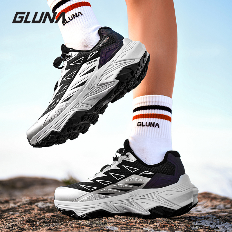 Anti Slip Trail Running Sneakers - GLUNA 完全防水トレイルランニングシューズ男性女性カーボンプレートスーパーリバウンド滑り止めアウトドアハイキングスニーカー 86889
