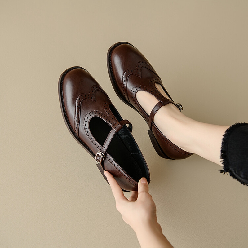 Boots - 女性のためのスプリットレザーシューズ,ラウンドトゥマリアの靴,ローヒール,オックスフォードポンプ,春秋,新しい