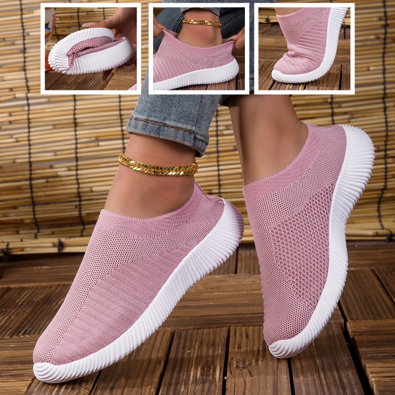 Breathable Mesh Athletic Shoes - レディーススニーカー 通気性ニットメッシュ 快適フラットレースアップシューズ トレンドファッション カジュアル アウトドア