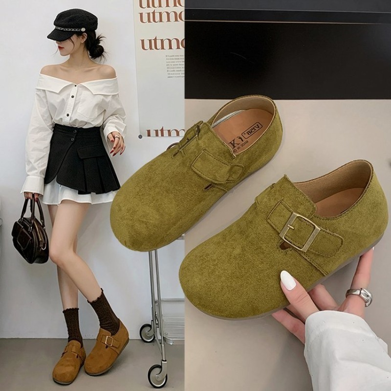 Women'S Shoes - レディース スエード クローズドバック ビルケンシューズ スクエアメタルバックル ラウンドトゥ