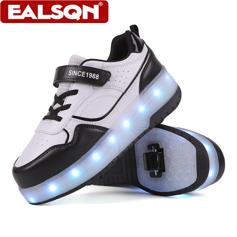 Men'S Shoes - 新しい子供用LEDライトアップローラースケートシューズ、ダブルホイールデザイン、ベルクロ付きスポーツウォーキングスケート、男の子と女の子へのプレゼント