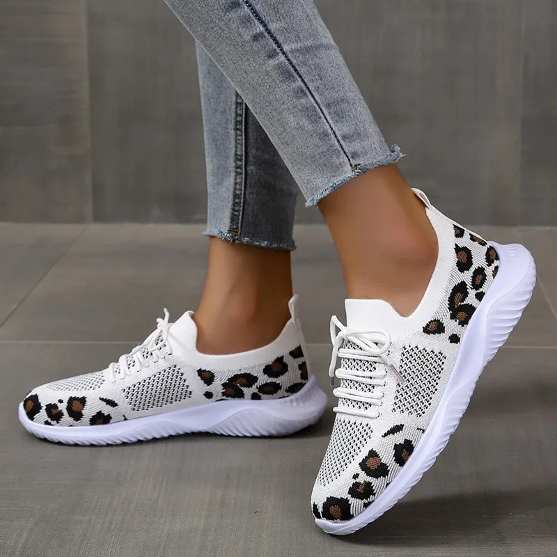 Knit Fabric Lace Up Sneakers - 新作サマーレディースニットメッシュ通気性レースアップミックスカラーシングルシューズ、おしゃれで快適、軽量カジュアルスニーカー