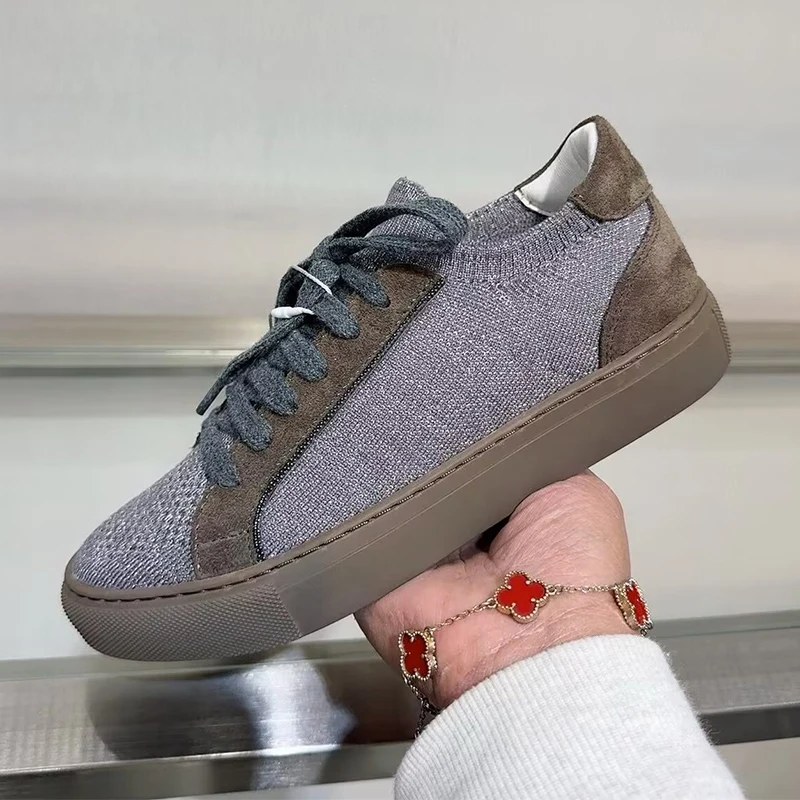 レディースニット通気性スニーカー 春秋 厚底 レースアップ  - Knit Fabric Lace Up Sneakers のレビューと価格